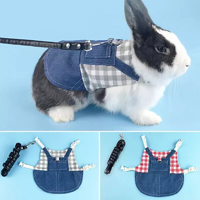 USA Small Pet Bunny Denim Jacket Coat Harness Leash For Rabbit Squirrel Clothes • $9.99