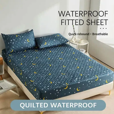 Quilting Moon And Stars Pattern Mattress Cover Protector Adjustable Fitted Sheet • $76.46