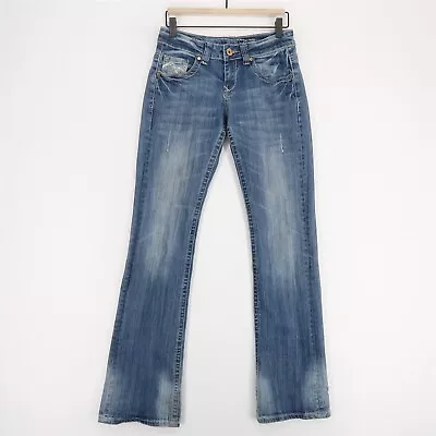 Cowgirl Tuff Indigo Bootcut Jeans Womens 26x35 Blue Stretch Flap Pockets Zip Fly • $19.98