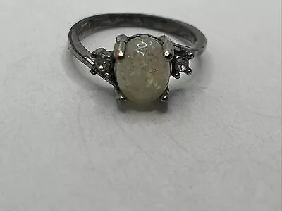 Vintage Opal Stone 925 Sterling Silver Handmade Ring Size 8 • $31.99