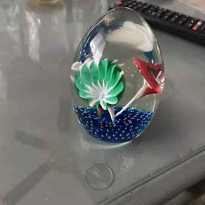 Vintage Murano Glass Paperweight Flowers Has Label Egg Shaped Milliefori • $30