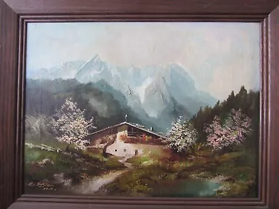 Vintage- C. Schier Signed Original Oil Painting-German- Mountain Scene 19 X15  • $60