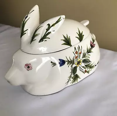 Vintage Porcelain Bunny Rabbit Lidded Ladle Tureen Polish? Italian? • $38