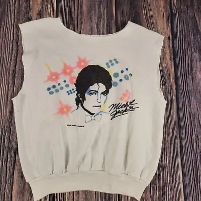 Vintage 80s Michael Jackson 1984 Victory Tour White Cutoff Sweatshirt RARE Pepsi • $87.49