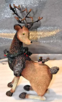 Rustic Reindeer Figurine Holiday Christmas Décor Pinecone Tail Metal Antlers 9” • $15.50