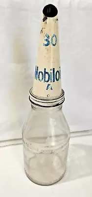 Scarce Mobiloil A 30 Metal Oil Spout Pourer W/ Vacuum Oil Company Bottle Vintage • $195.03