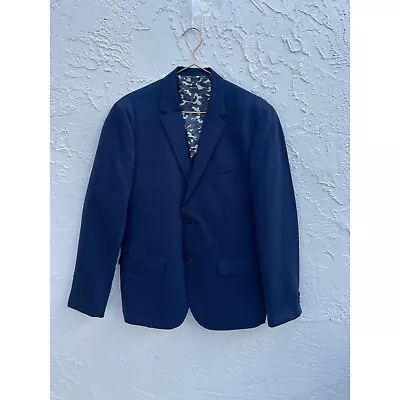 H&M Mens Linen Camouflage Inner Slim Fit Blazer Coat Blue Sz 42R • $46