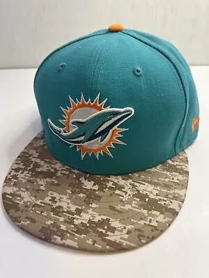 Miami Dolphins New Era Fitted Hat Size 7 3/8 Salute To Service 59Fifty NFL Used • $15.99