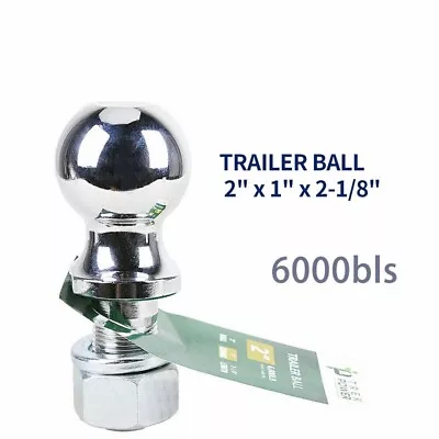 Chrome Trailer Hitch Ball 2-Inch Diameter 1 X 2-1/8-Inch Shank  6000 Lbs • $12.99