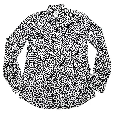 J Crew Heart Button Up Shirt Size XS Black White Stretch Long Sleeve Love Womens • $20.75