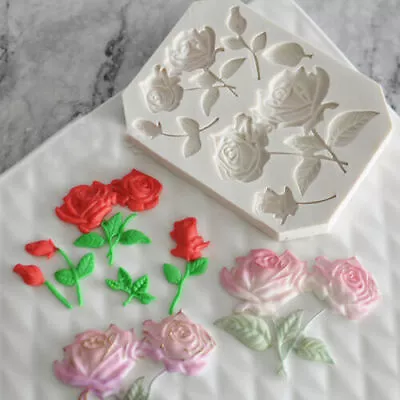 Silicone Rose Leaf Fondant Mould Flower Leaves Cake Baking Chocolate Icing Mould • £4.49