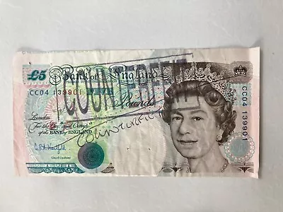 Misprint Five A Pound Note. 1990 Robert Stephensonused And Incorrectly Stamped! • £101