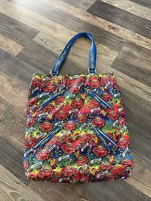 Ed Hardy Blue/Floral Nylon Tote Bag With Butterfly Charm And Zipper Accents • $66