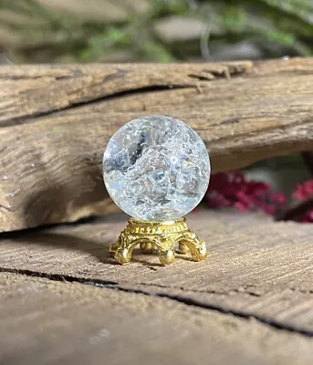 Crackled Crystal Ball On GOLD Crown Base Dollhouse Miniature Fairy Garden • $9.94