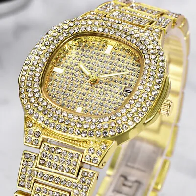 Men Hip Hop Iced Bling Diamond Watches Luxury Date Quartz Watch For Mens Womens • $15.80