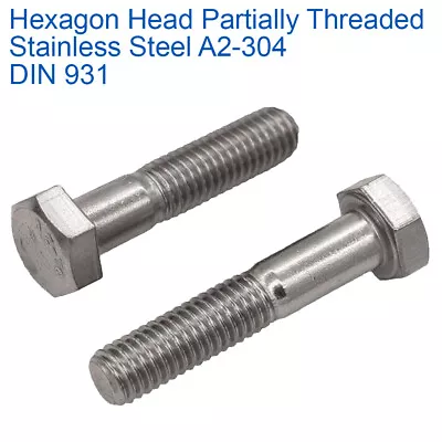 M14 X 130mm PART THREADED BOLTS HEX HEAD SCREWS A2 STAINLESS STEEL - DIN 931 • £5.19