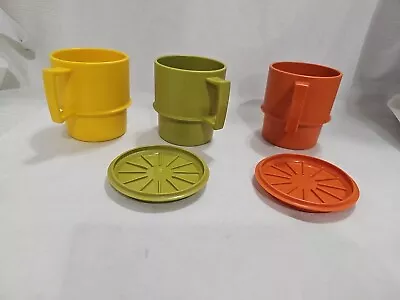 Vintage Tupperware Stackable Coffee Mugs Set Of 3 Harvest Fall Colors • $24