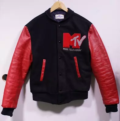 VINTAGE 80s Retro Mens MTV Letterman/Varsity/Bomber Wool Jacket Size S Red Black • $899.99