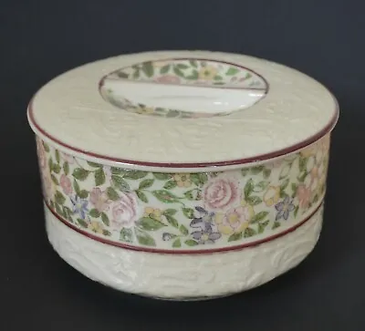 Vintage Round Flowers Trinket Box Lid Porcelain Ceramic Box Japan Floral • $4.99