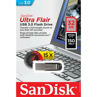 SanDisk 32GB Ultra Flair USB 3.0 150MB/s Flash Mini Pen Drive Fast Thumb Stick  • $7.25