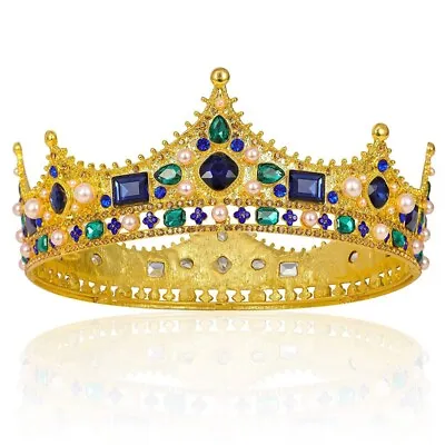 1X(Gold King Crowns For Men - Vintage Rhinestone Crystal Crown Men'S Full Kings • $21.99