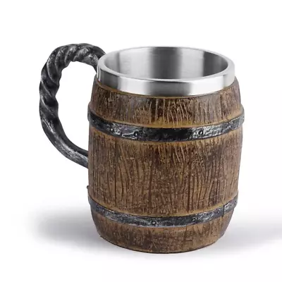 Viking Beer Mug Double Wall Insulated Whiskey Barrel Cup Viking Wood  Mug Coffee • $26