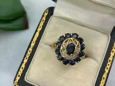 3Ct Oval Cut Lab Created Blue Sapphire Halo Wedding Ring 14K Yellow Gold Plated • $239.99