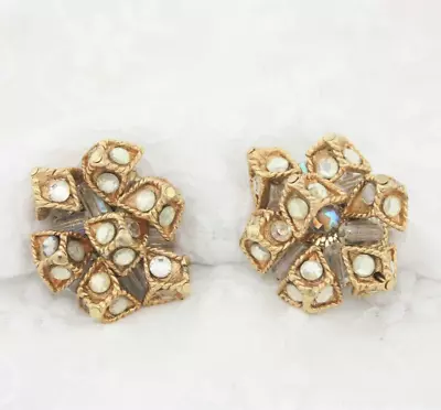 Vintage Vendome Gold Geometrical Cubic Rhinestone Earrings • $34.95