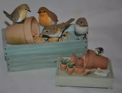 Lot Set 2 Marjolein Bastin Birds Eating Seed Lidded Trinket Box & Potting Table • $18.99