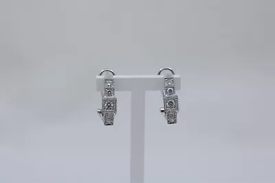 Vintage 14k White Gold Diamond Swoop Earrings 0.75  0.40 Cttw • $415