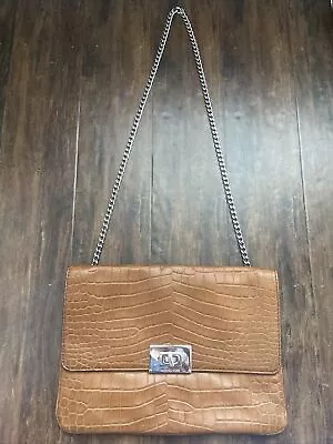 Michael Kors Sloan Mocha/luggage Croc Leather+silver Hardware Clutch/handbag • $40