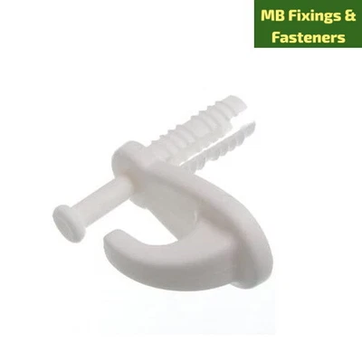£3.66 • Buy White Plastic Knock In Cavity Wall & Hollow Door Hooks Hammer Fix Hanging Coat