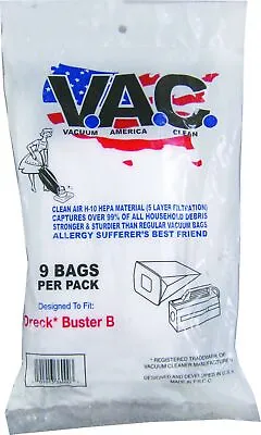 $12.98 • Buy VACUUM AMERICA CLEAN Oreck Buster B H-10 HEPA Filtration Bags 9pk