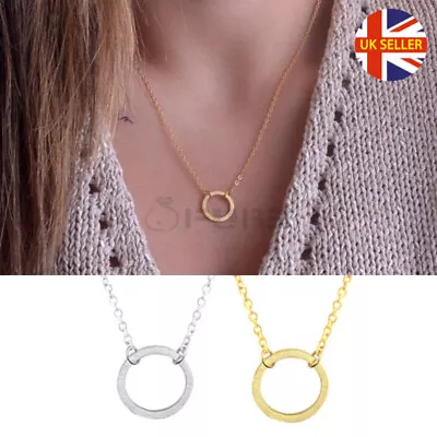 Dainty Silver Gold Polished Infinity Karma Circle Pendant Women Choker Necklace • £3.95