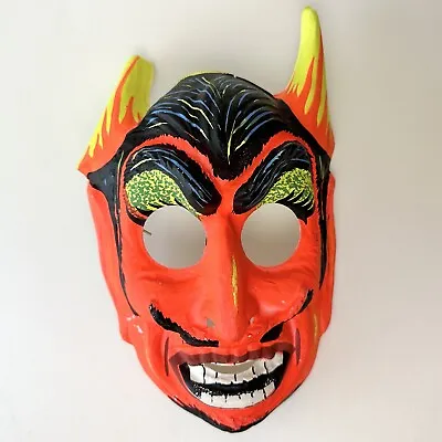 Vtg Ben Cooper Neon Devil Satan Plastic Halloween Costume Mask USA • $29.90