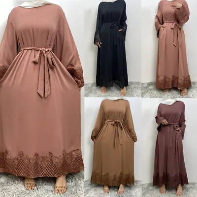 Vintage Women Muslim Abaya Lace Long Maxi Dress Dubai Kaftan Islamic Party Gown • £35.91