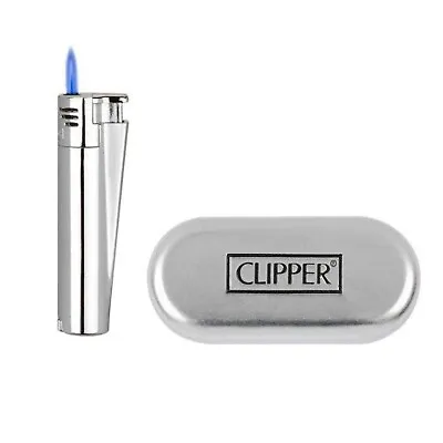 Silver Jet Flame Windproof Metal Clipper Gas Lighter Refillable With Gift Case • £8.99
