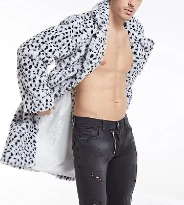 Winter Men's Faux Fur Lapel Collar Jacket Leopard Print Parkas Occident Outwear • $63.99