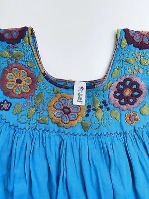 River Path Trading Top Peasant Boho Women’s Size Unknown Blue Embroidered Mexico • $18