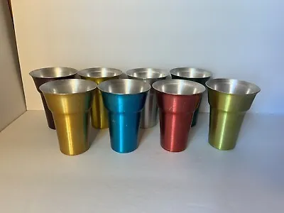 Set Of 8 Vintage Colored Aluminum Tumblers 5  Mid-Century MCM Metal Cups • $22.95