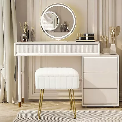 Redlife Faux Fur Vanity Stool With Storage Adjustable Soft Makeup Chair White • $33.98