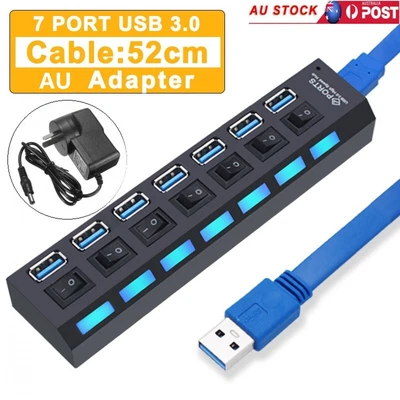 $19.99 • Buy 7 Port 3.0 Hub High Speed Extension Adapter Charger Switch For PS4/Slim/Pro