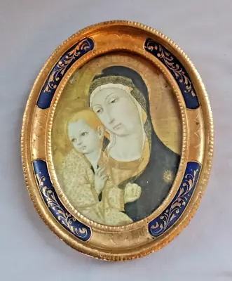 Vintage Italian Gold Leaf Small Wood Oval Frame With Glass & Religious Print • $35