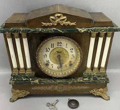 Antique E. Ingraham Co Mantle Clock USA Column Pillar Key And Pendulum • $127.96