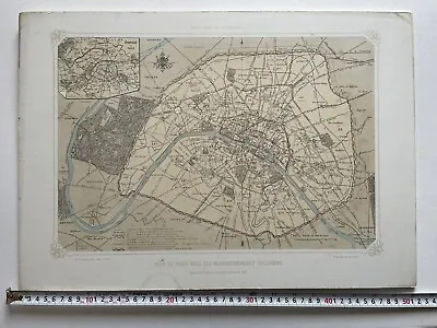 Antique Map Of Paris By Benoist '1860’ Plan De Paris Avec Ses Agrandissements • $35