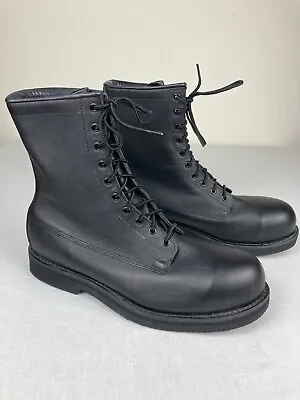 Vtg Addison Combat Work Boots 731036 Leather Steel Toe Black Mens Size 13 Us New • $159.99