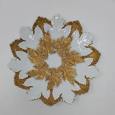 Meissen Porcelain Gold & White Gilded Grape Leaf Plate Germany 7 1/2 In • $95