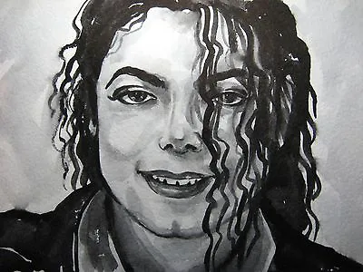 Black & White Watercolor Michael Jackson Music Song Pop King Collectible Art 5x7 • $45