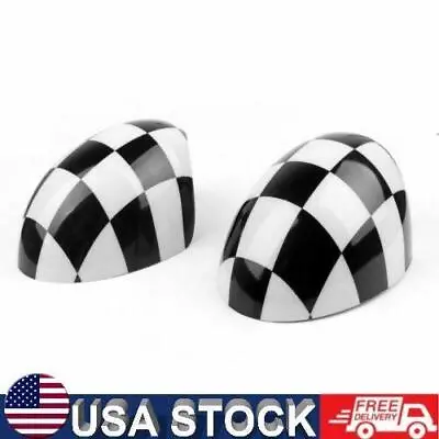 2x Checkered WING Mirror Covers Fit MINI Cooper R55 R56 R57 Power Fold Mirror US • $32.65