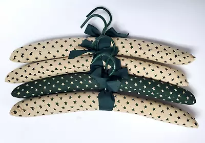 Vintage Padded Hangers Lot Of 4 Green & Tan Stars With Bows Fabric 90s • $13.59